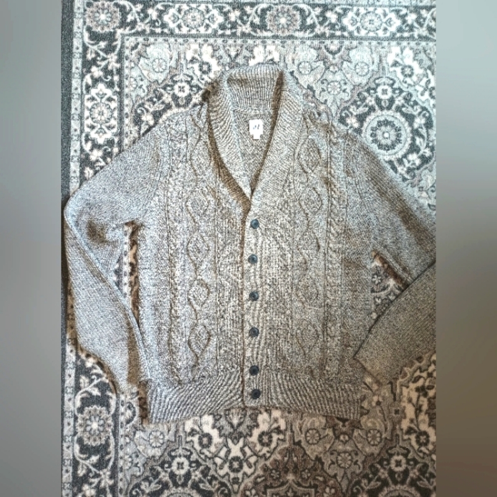 Gap Men's Fisherman Shawl Cardigan Medium Gray Grandpa Academia Heritage